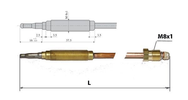 TERMOČEL M8 450mm M8x1